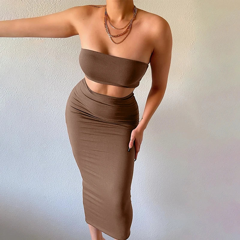 Coordinato Donna Tubo Gonna Maxi Senza Spalline